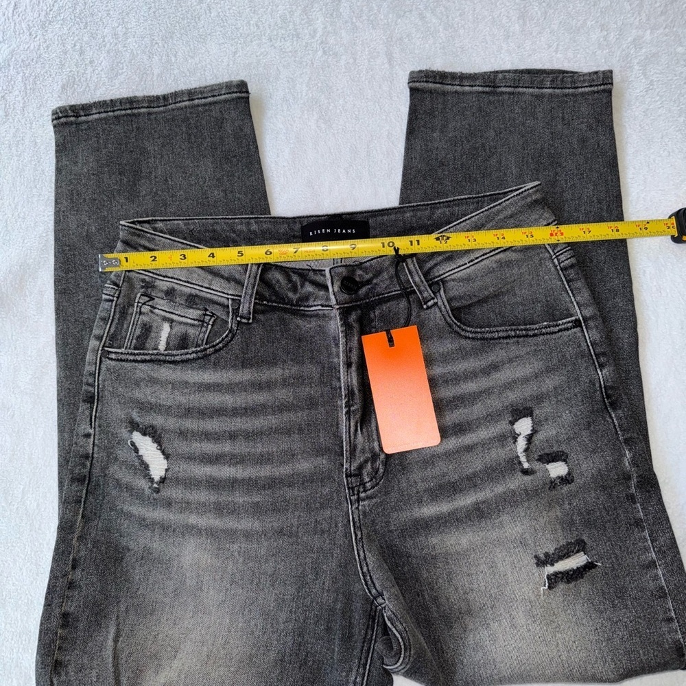 Risen Jeans Women’s Sz 11/30 High Waist Girlfriend Jeans black distressed Ripped - Picture 4 of 14